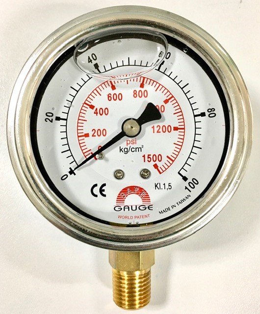 Safeguage Pressure Gauge 0-100 kg/cm2 & 0-1500 psi Dia.2.5" Conn.1/4"npt Bottom Type (Oil)